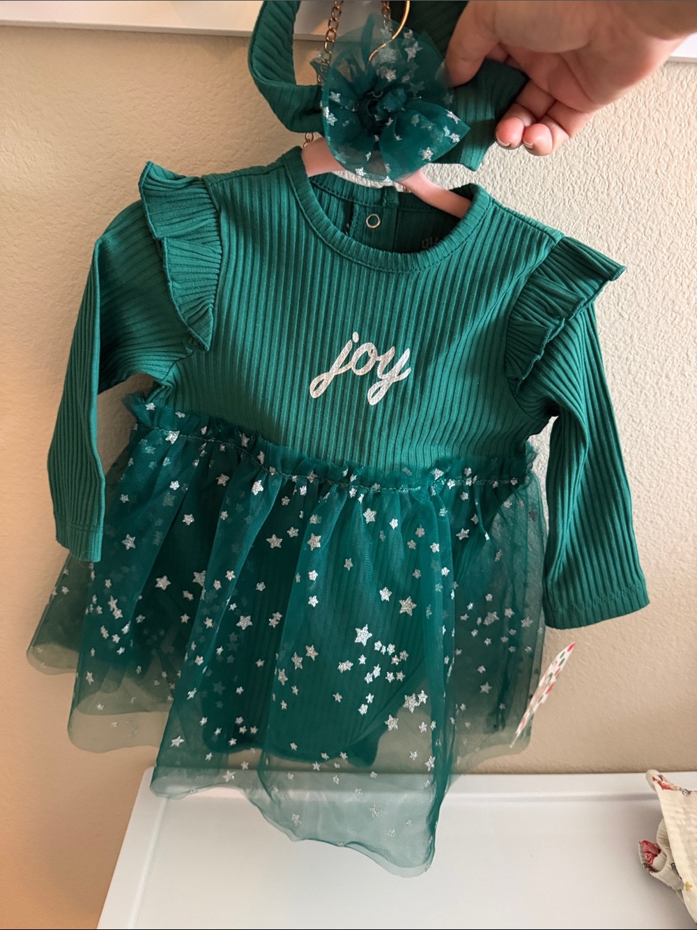 Little Me Emerald Green 'Joy' Tulle Star Dress with Headband